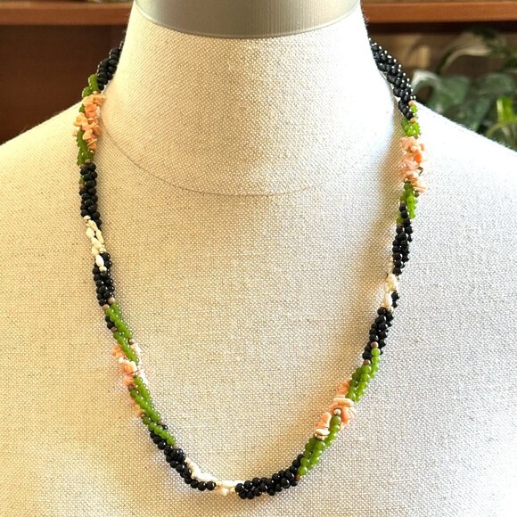 Vintage Torsade Bead Necklace, Faux Pearl, Dyed Shell, 24" - Picture 1 of 7